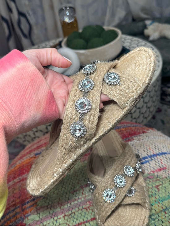 ASOS Shoes - 🌞🪩 ASOS Natural Jute Slide Sandals with Crystal Embellishments Boho Woven 🪩🌞